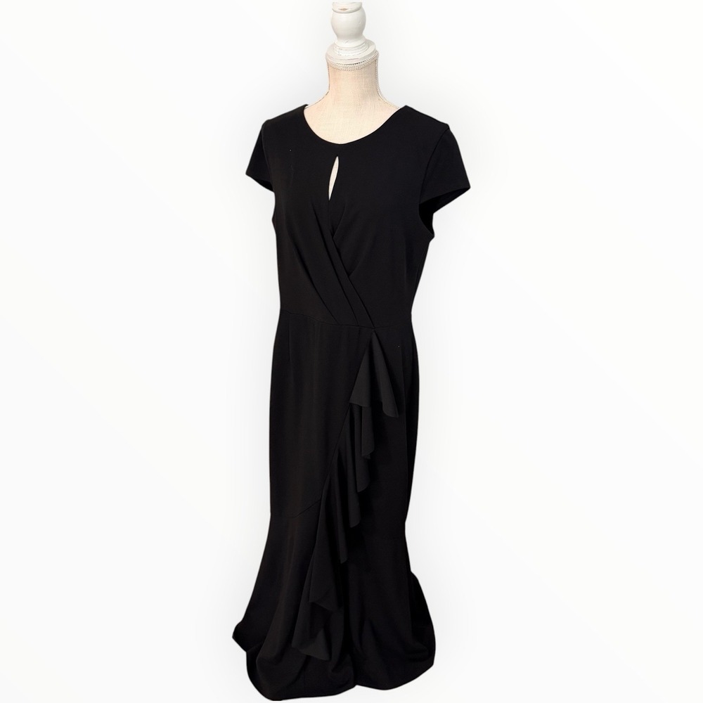 Alexa B Women's Black Solid Knit Maxi Dress Size 14 Ruffle Scoop Neck Lined